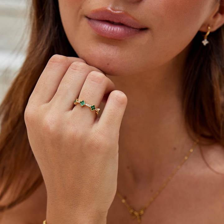 April - Clover Crystal Ring