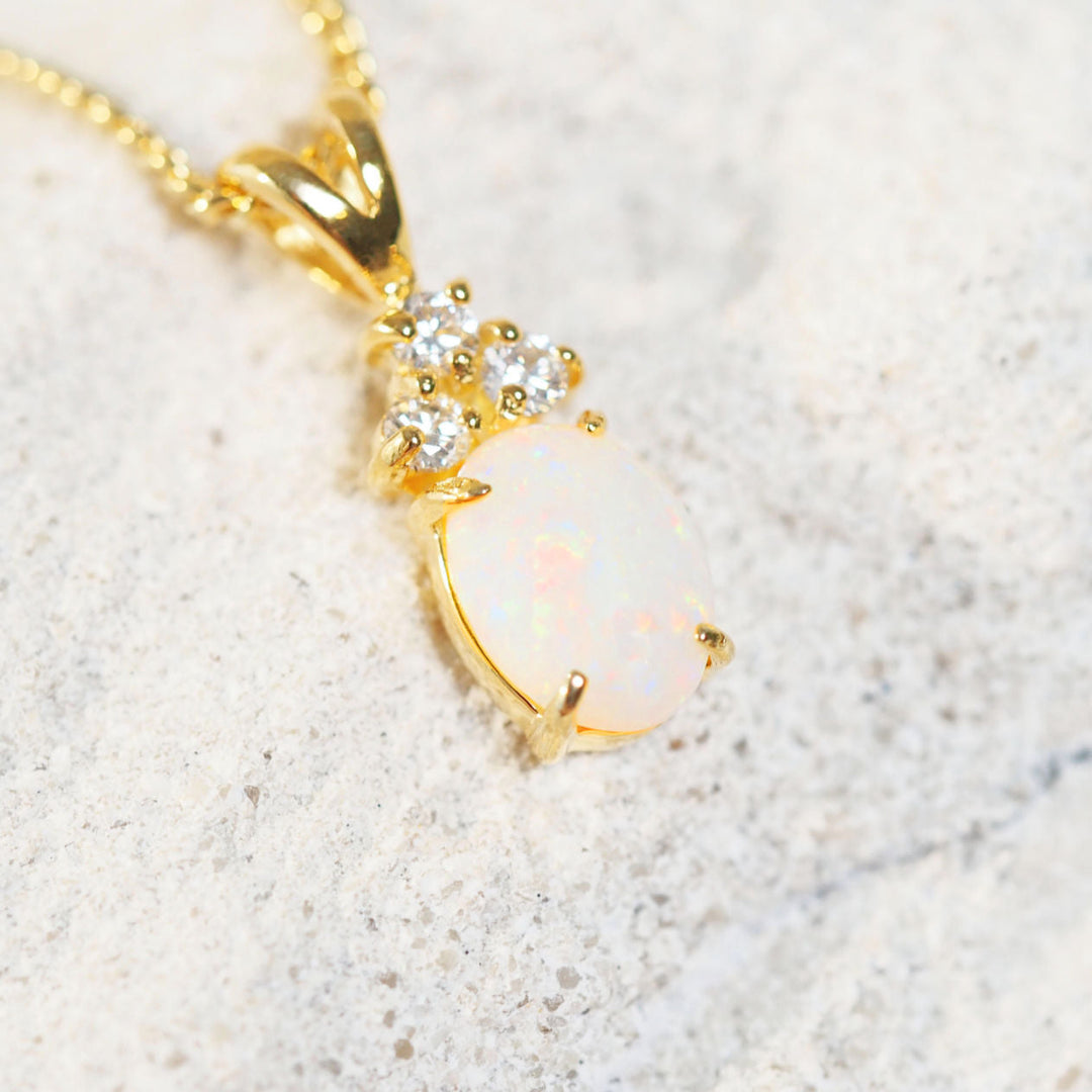 Luna – Gold Plated Silver White Opal Necklace