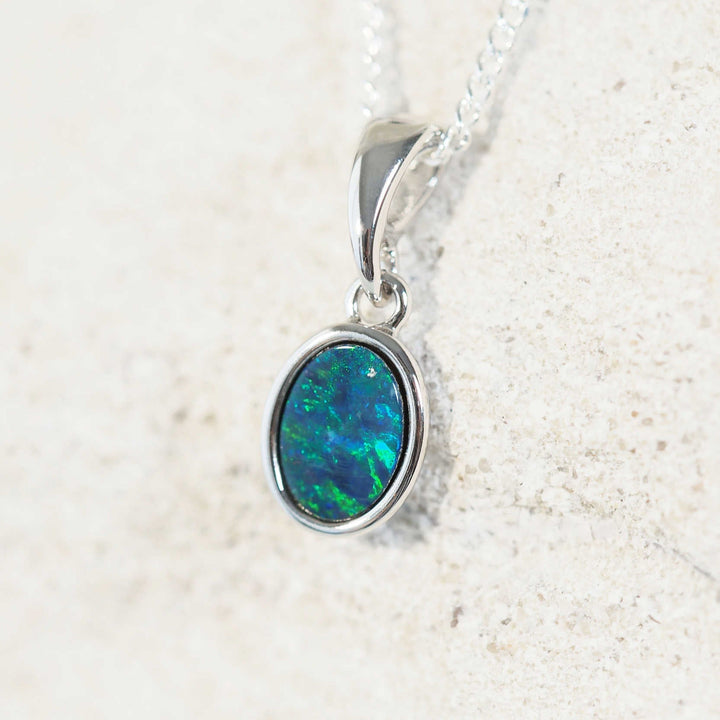 Luna – Sterling Silver Blue & Green Doublet Opal Necklace
