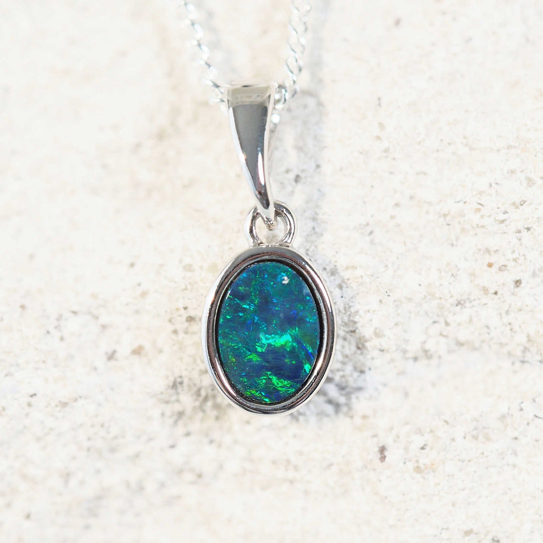 Luna – Sterling Silver Blue & Green Doublet Opal Necklace