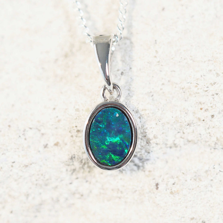 Luna – Sterling Silver Blue & Green Doublet Opal Necklace