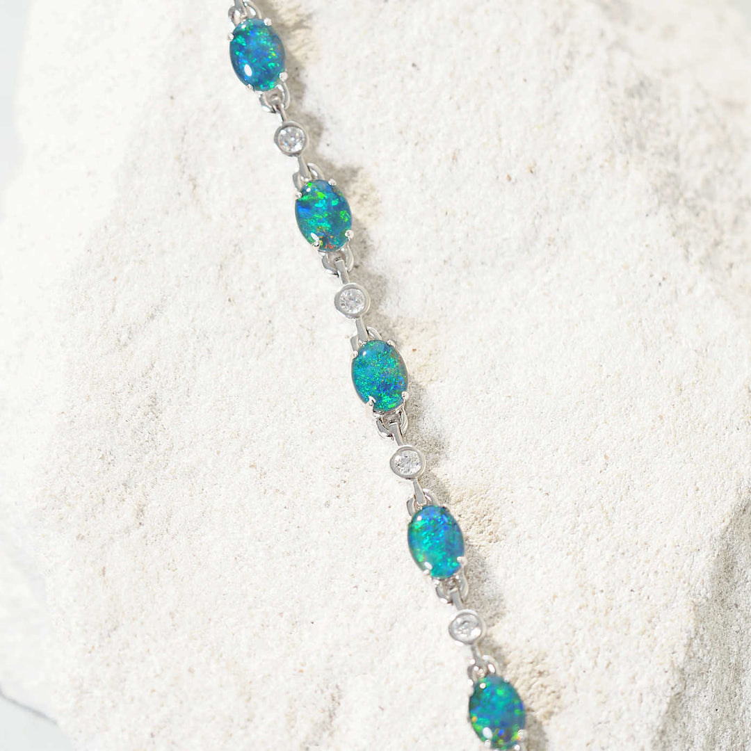 Nova – Sterling Silver Blue & Green Triplet Opal Bracelet