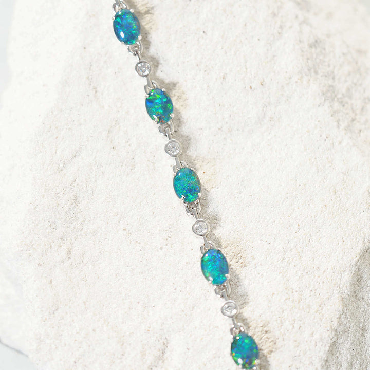Nova – Sterling Silver Blue & Green Triplet Opal Bracelet