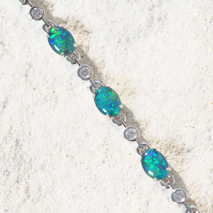 Nova – Sterling Silver Blue & Green Triplet Opal Bracelet