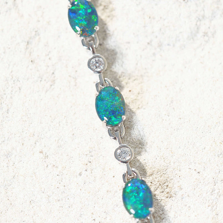 Nova – Sterling Silver Blue & Green Triplet Opal Bracelet