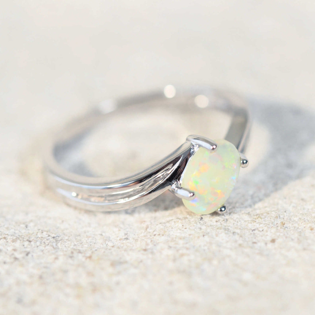 Lyanna – 14 Carat White Gold Crystal Opal Ring