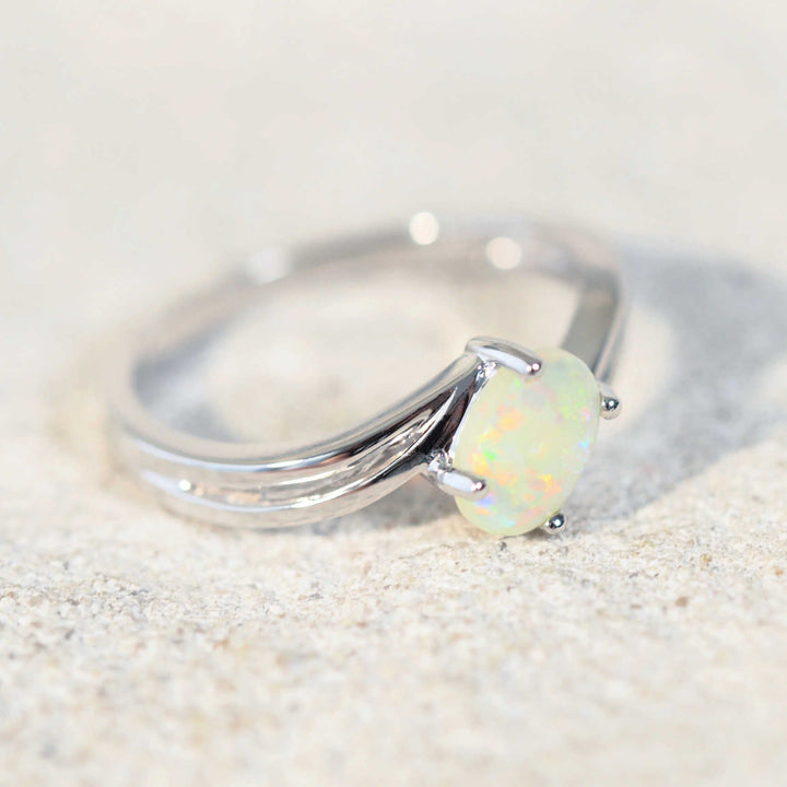 Lyanna – 14 Carat White Gold Crystal Opal Ring