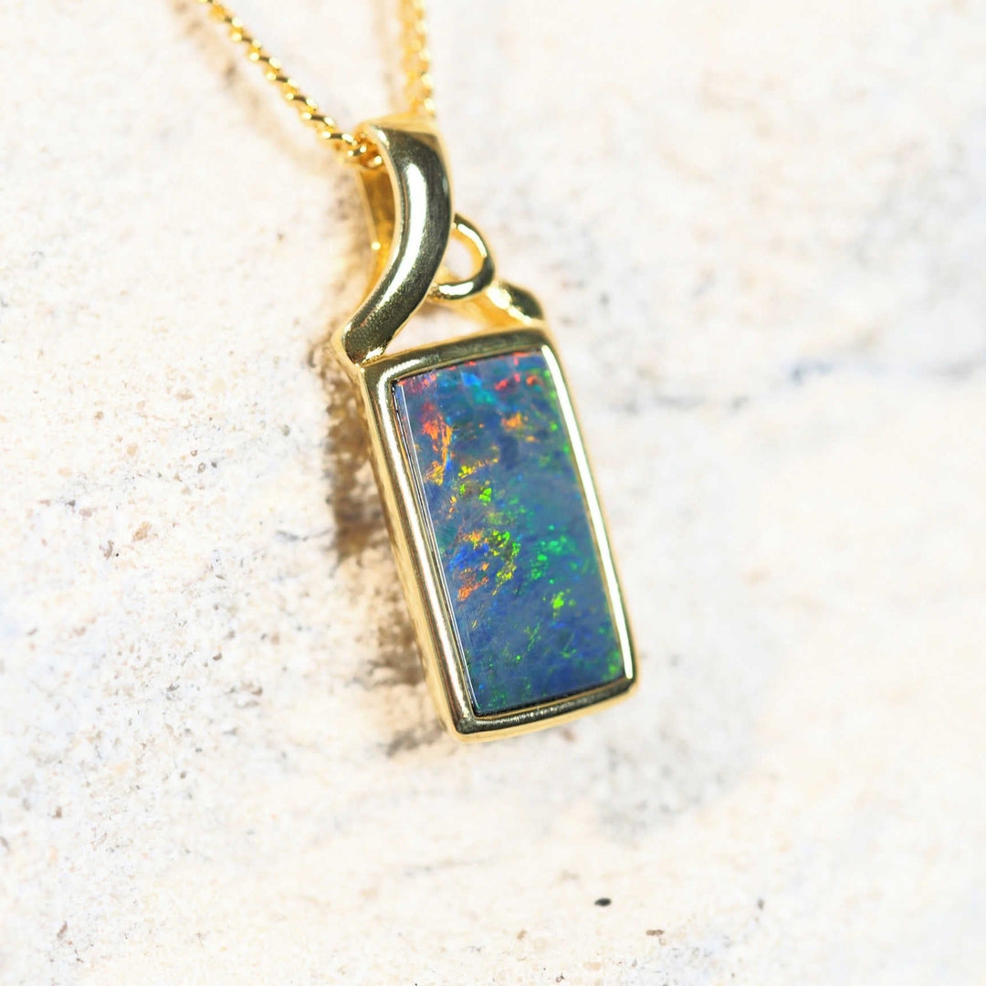 Lyra – Gold-Plated Silver Multicolor Opal Pendant