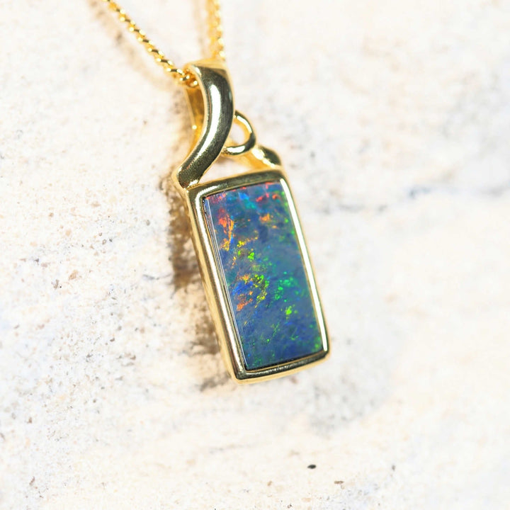 Lyra – Gold-Plated Silver Multicolor Opal Pendant