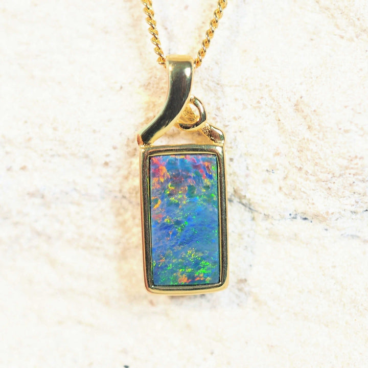 Lyra – Gold-Plated Silver Multicolor Opal Pendant