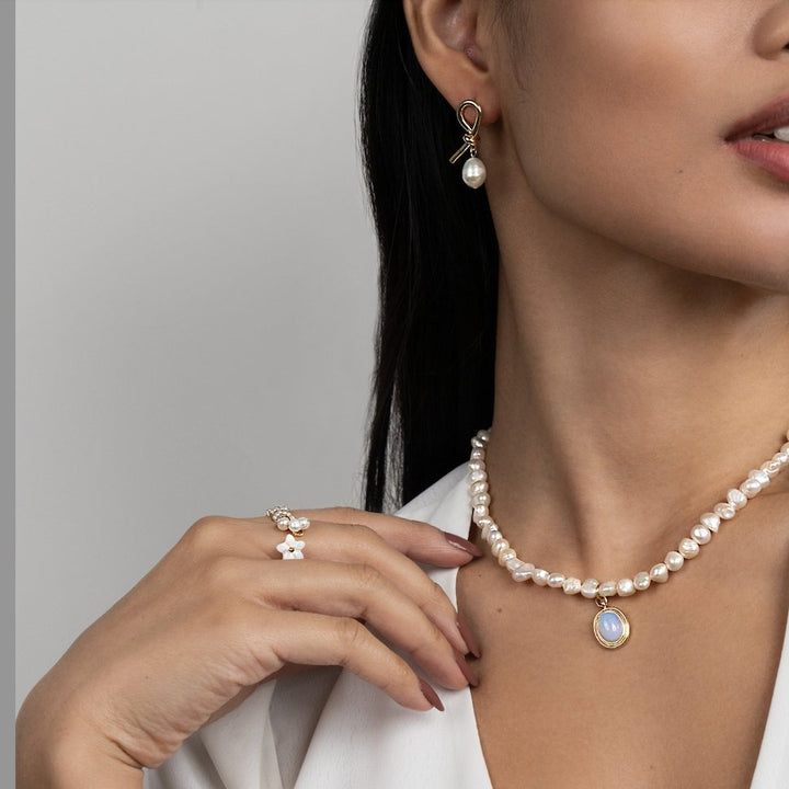 Freshwater Pearl and Gold Earrings