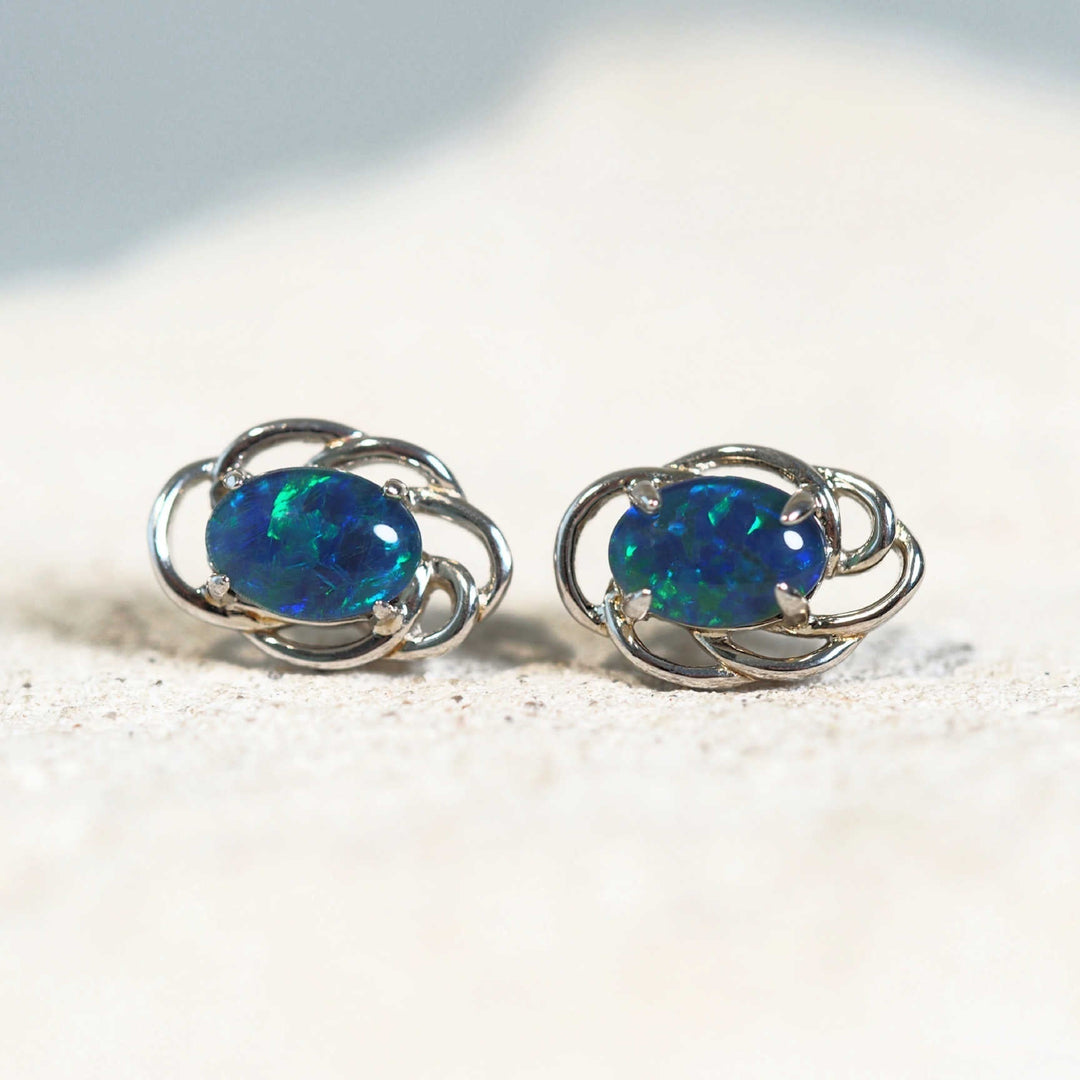 Nova Blue – Sterling Silver Triplet Opal Earrings