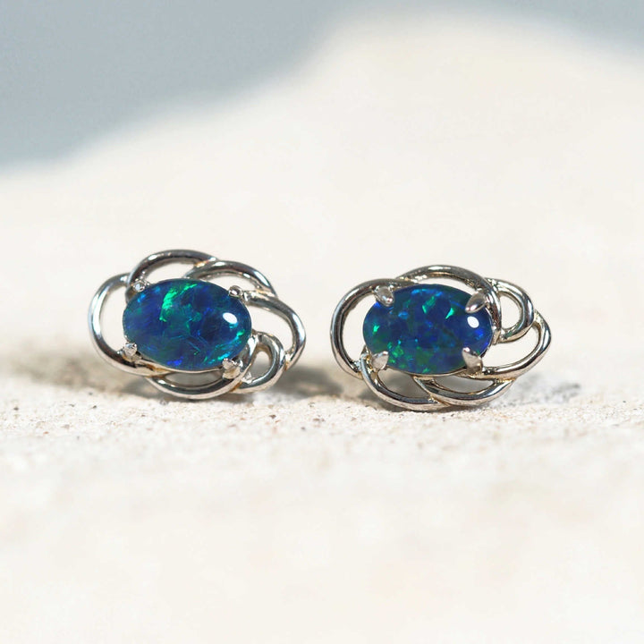 Nova Blue – Sterling Silver Triplet Opal Earrings
