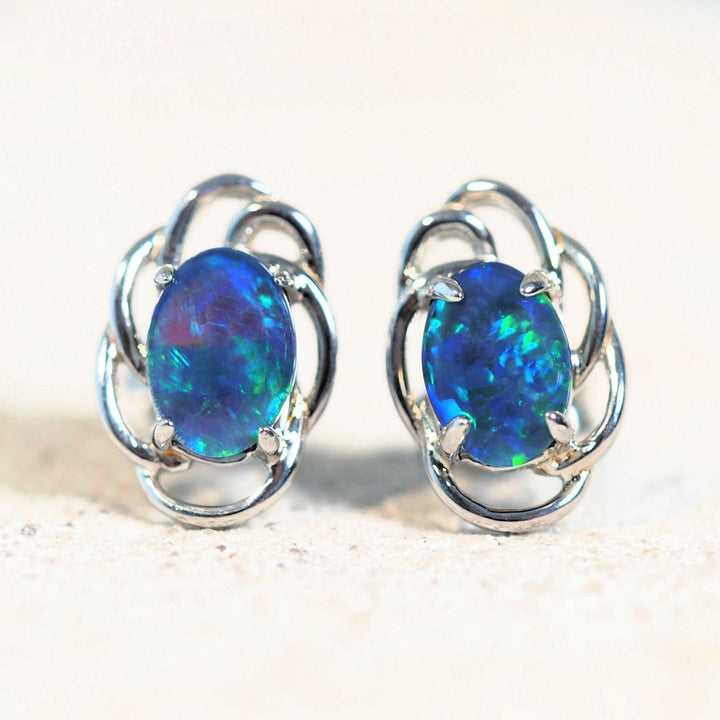 Nova Blue – Sterling Silver Triplet Opal Earrings