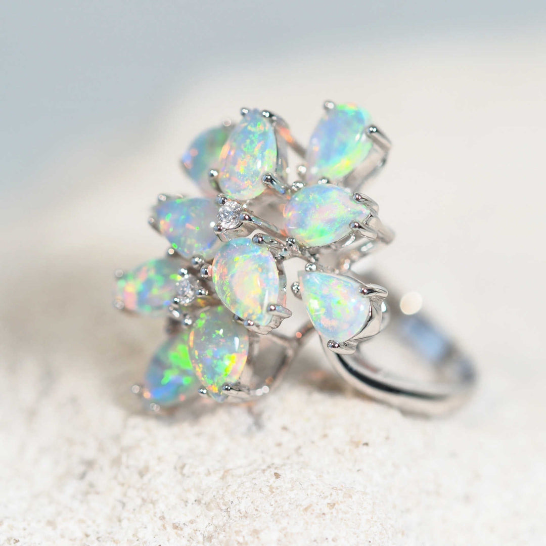 Lila – 18 Carat White Gold Multi-Stone Opal Ring