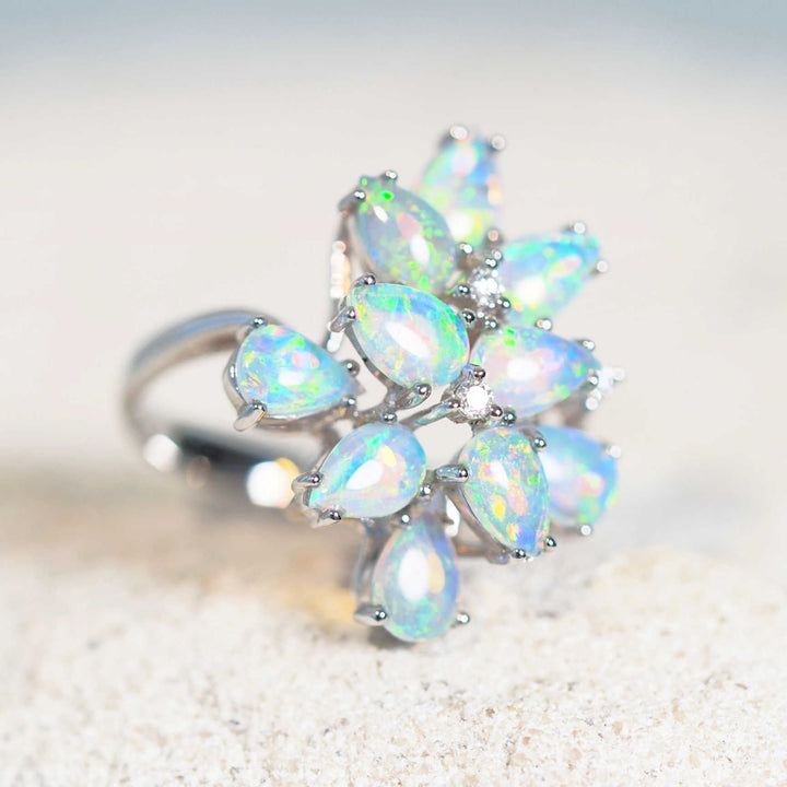 Lila – 18 Carat White Gold Multi-Stone Opal Ring