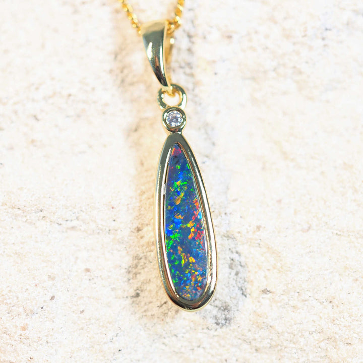 Veda – Gold-Plated Silver Multicolor Opal Pendant