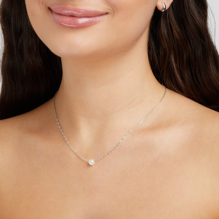 Silver Solitaire Pearl Necklace