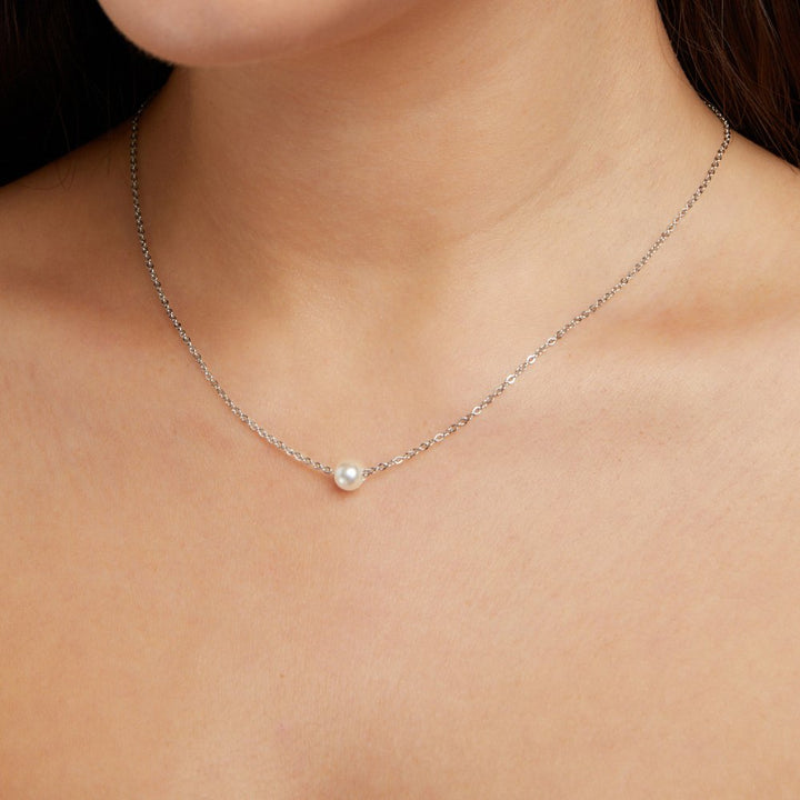 Silver Solitaire Pearl Necklace