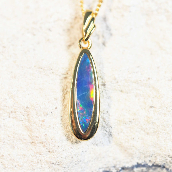 Vega – Gold-Plated Silver Multicolor Opal Pendant